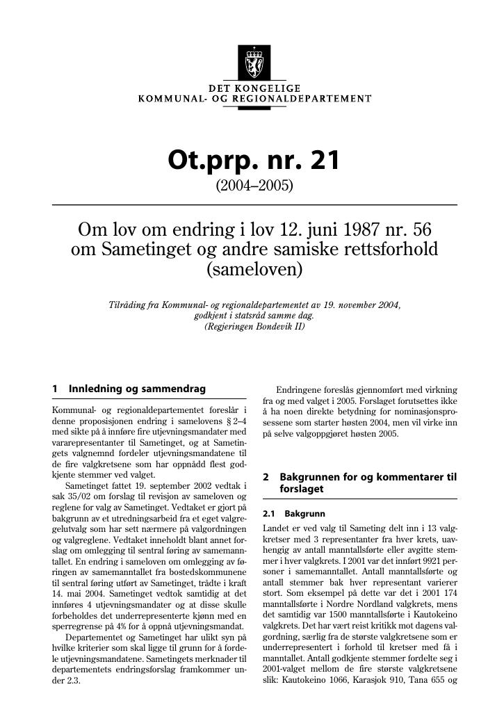 Forsiden av dokumentet Ot.prp. nr. 21 (2004-2005)