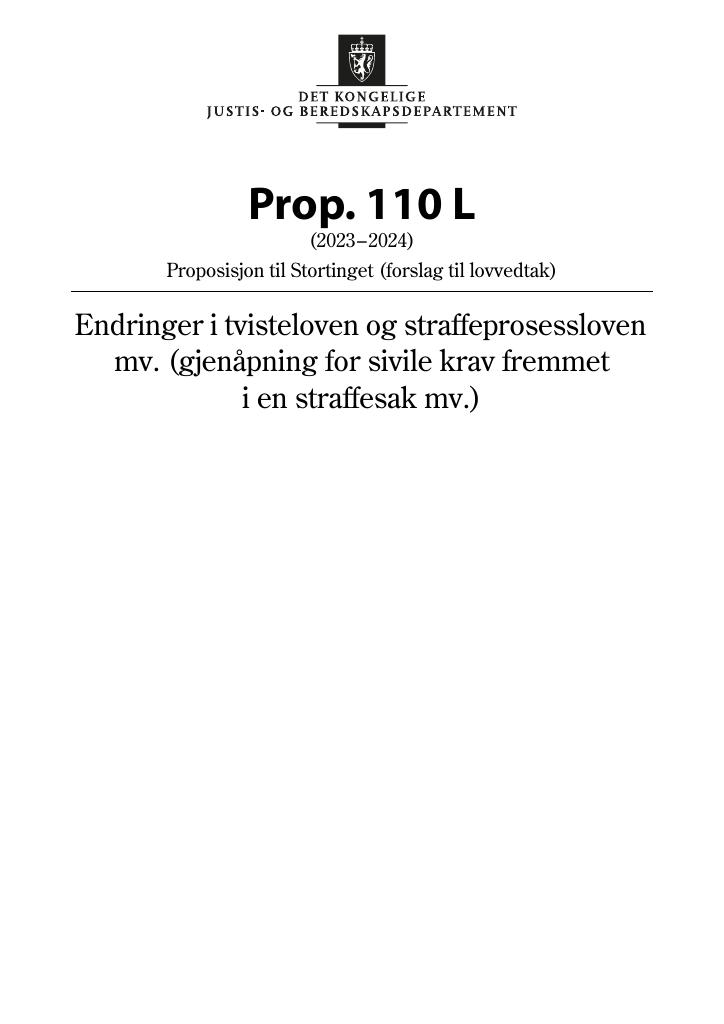 Forsiden av dokumentet Prop. 110 L (2023–2024)