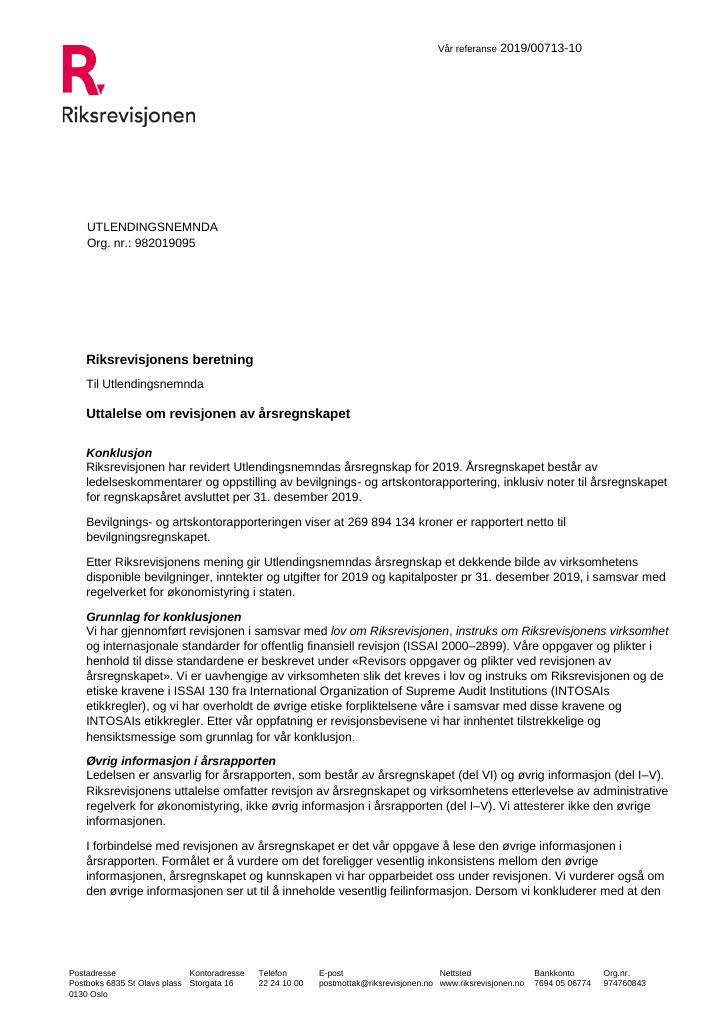 Forsiden av dokumentet Revisjonsberetning (PDF)