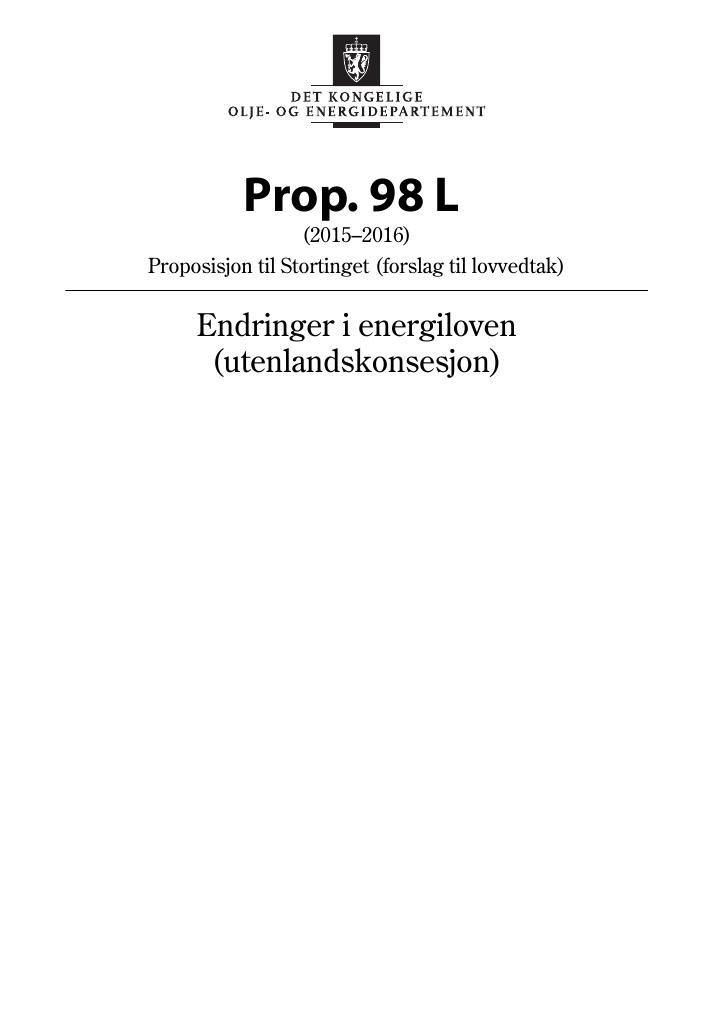 Forsiden av dokumentet Prop. 98 L (2015–2016)