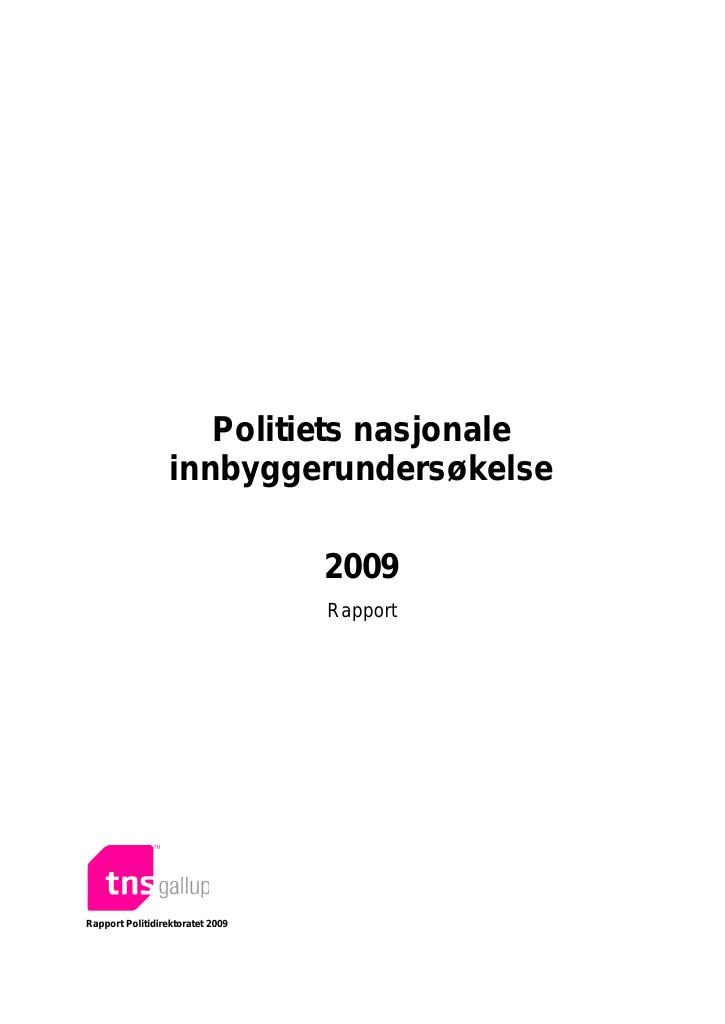 Forsiden av dokumentet Politiets nasjonale innbyggerundersøkelse 2009