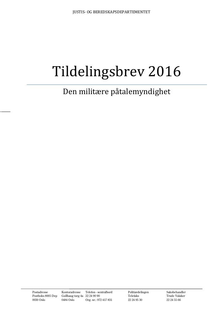 Forsiden av dokumentet Tildelingsbrev (PDF)