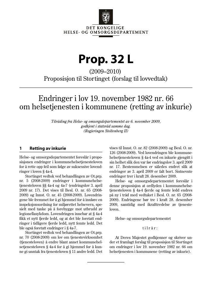 Forsiden av dokumentet Prop. 32 L (2009-2010)