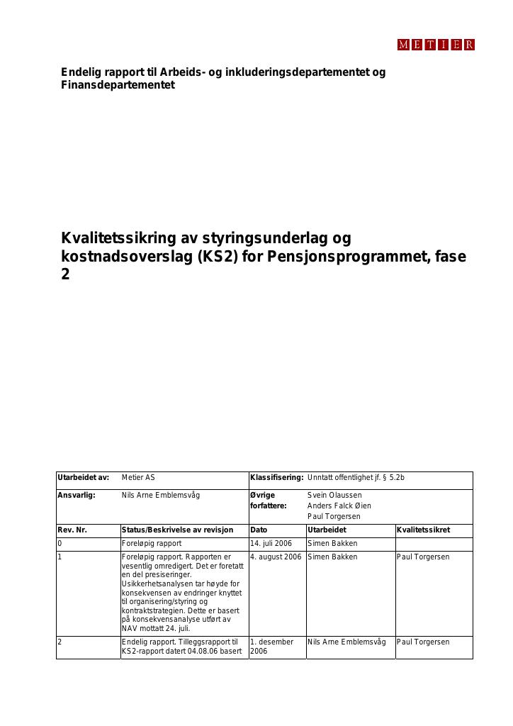 Forsiden av dokumentet Pensjonsprogrammet fase 2