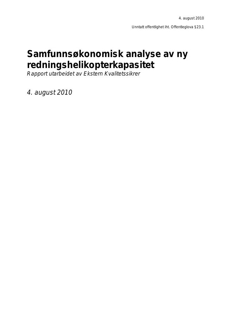 Forsiden av dokumentet Ny redningshelikopterkapasitet. Vedlegg samfunnsøkonomisk analyse