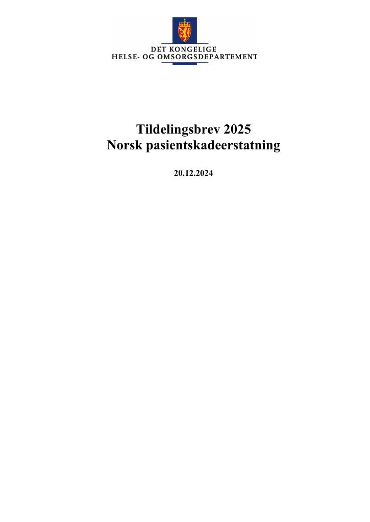 Forsiden av dokumentet Tildelingsbrev Norsk pasientskadeerstatning 2025