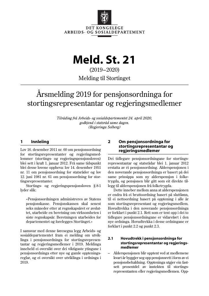 Forsiden av dokumentet Meld. St. 21 (2019–2020)