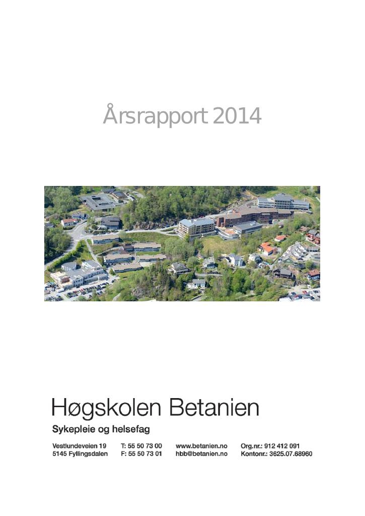 Forsiden av dokumentet Årsrapport Høgskolen Betanien 2014