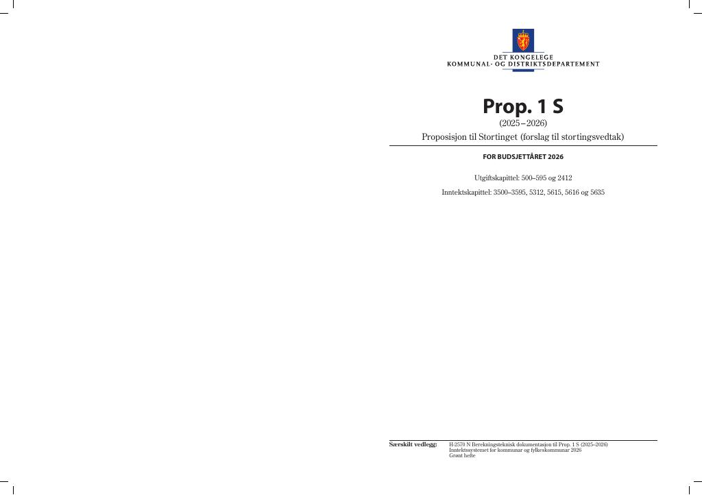 Forsiden av dokumentet Prop. 1 S (2025–2026)