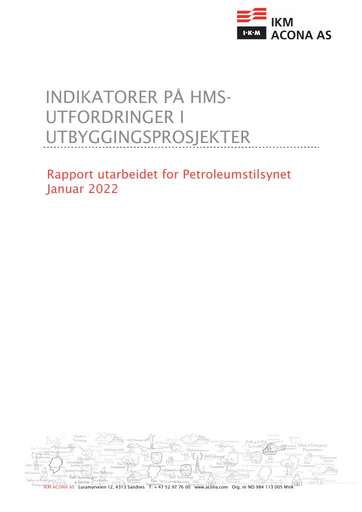 Forsiden av dokumentet Indikatorer på  HMS-utfordringer i utbyggingprosjekter 
