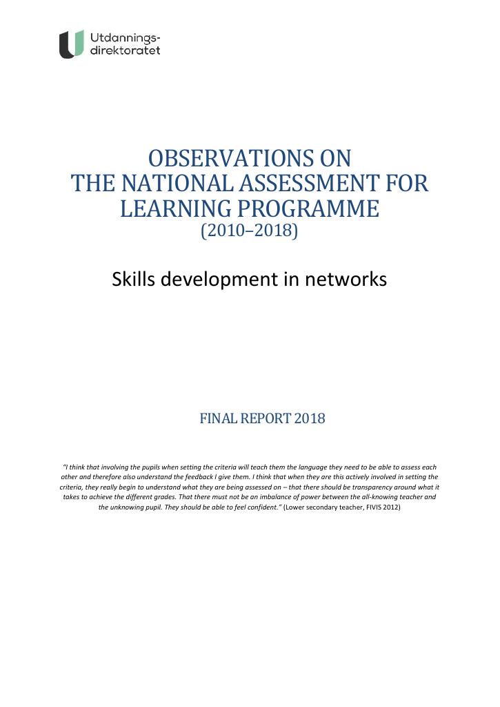 Forsiden av dokumentet Observations on the National Assessment for Learning Programme (2010-2018)