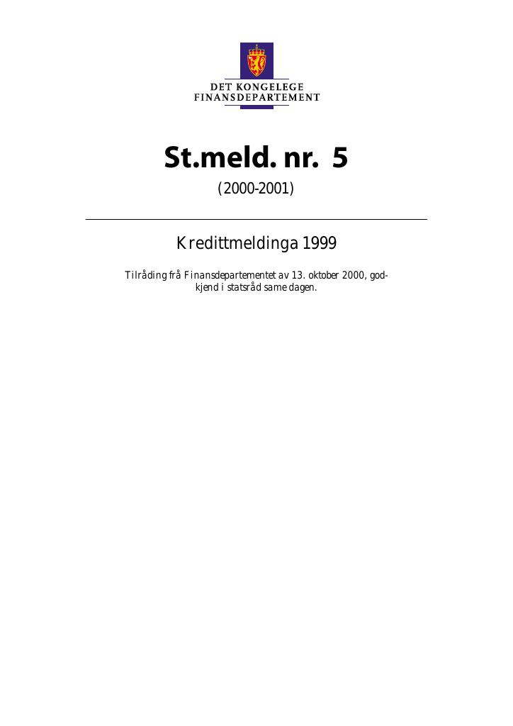 Forsiden av dokumentet St.meld. nr. 5 (2000-2001)
