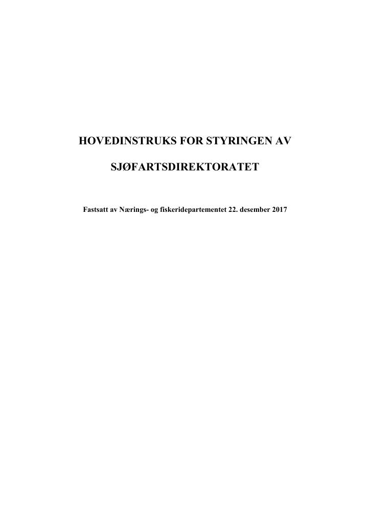 Forsiden av dokumentet Hovedinstruks Sjøfartsdirektoratet 2018