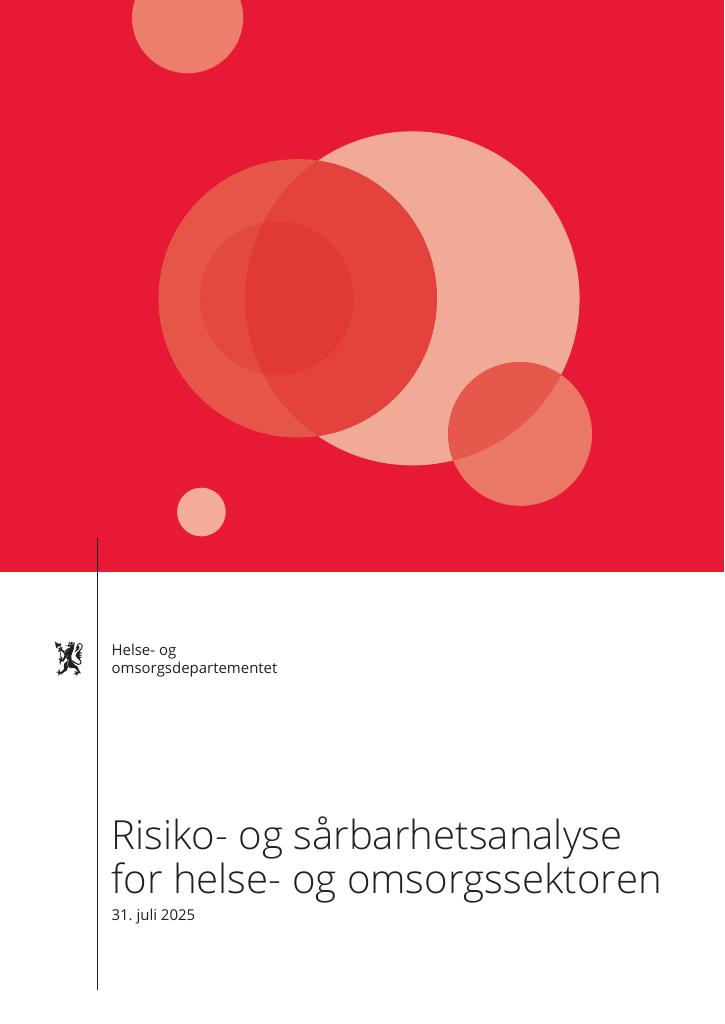 Forsiden av dokumentet Risiko- og sårbarhetsanalyse for helse- og omsorgssektoren