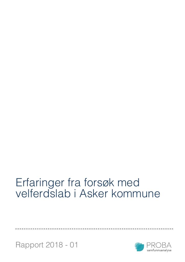 Forsiden av dokumentet Erfaringer fra forsøk med velferdslab i Asker kommune