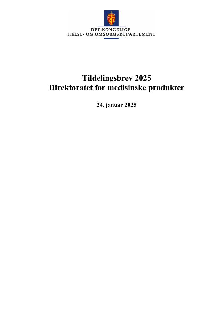 Forsiden av dokumentet Tildelingsbrev Direktoratet for medisinske produkter 2025