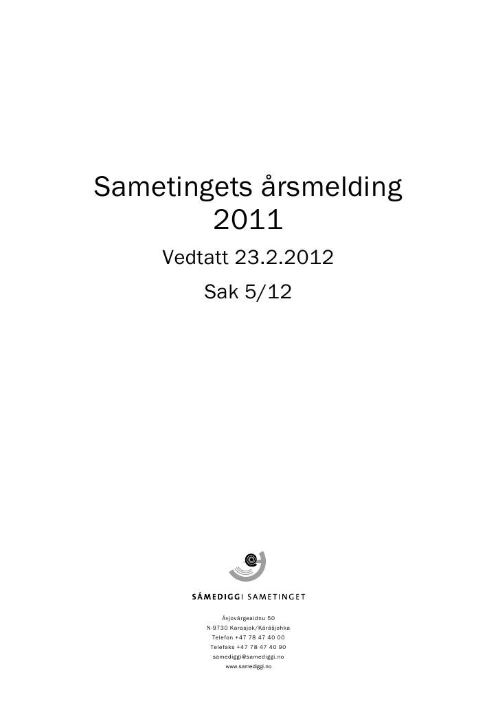 Forsiden av dokumentet Årsrapport Sametinget 2011