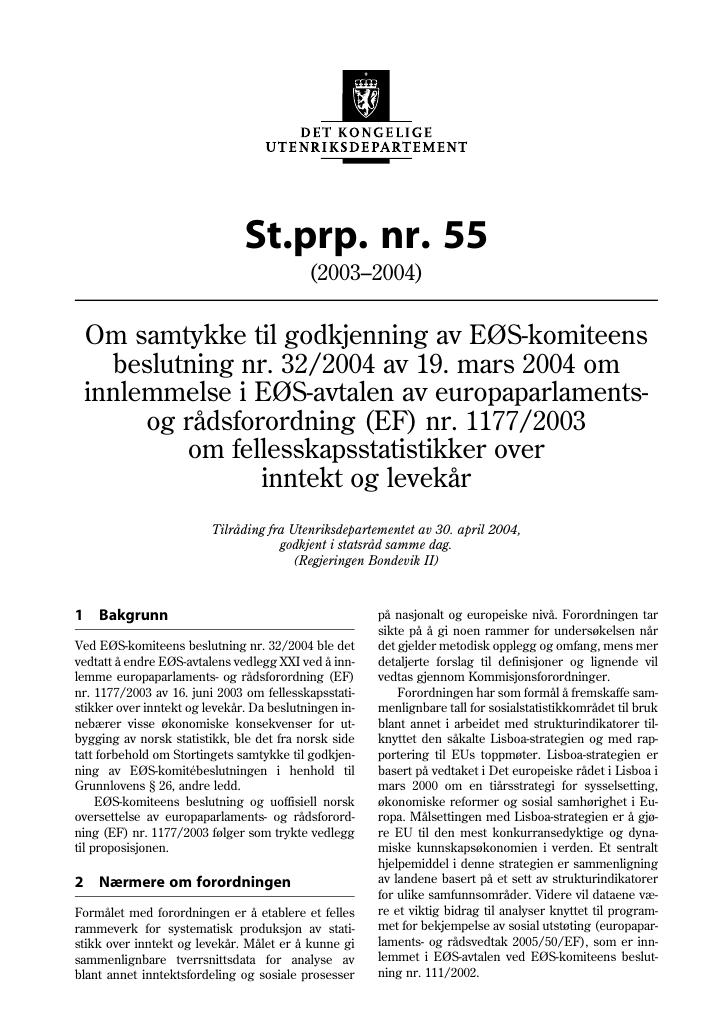 Forsiden av dokumentet St.prp. nr. 55 (2003-2004)