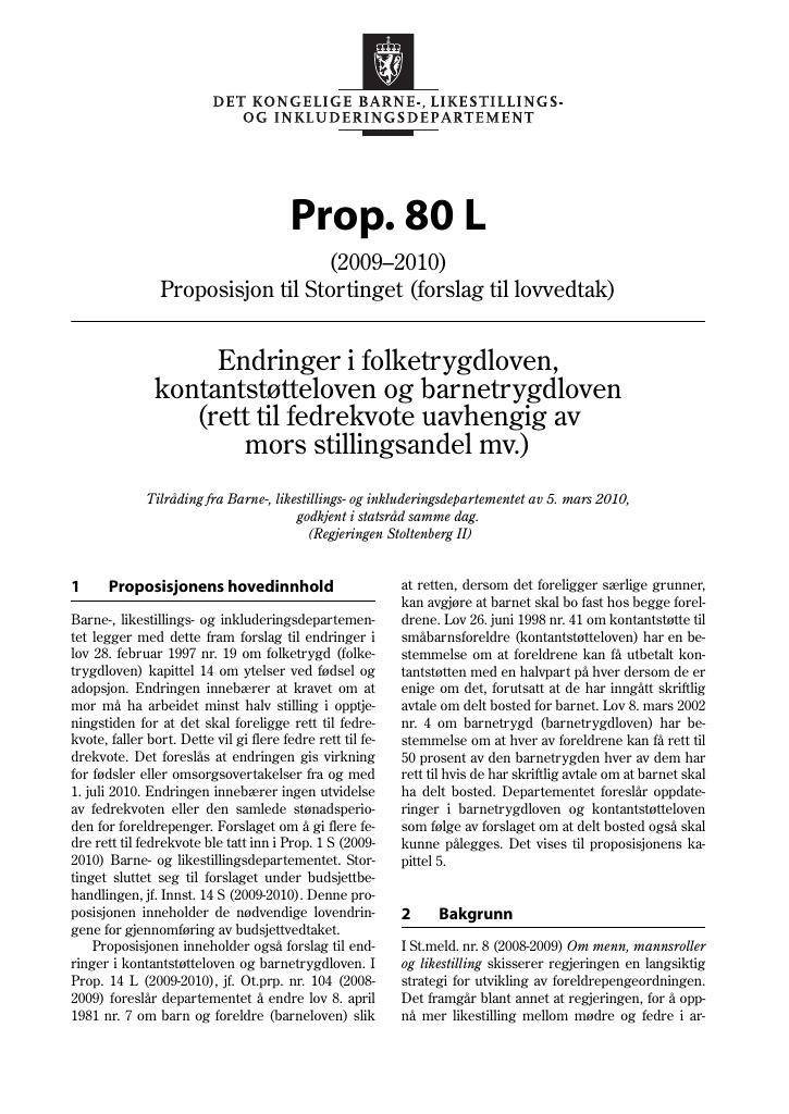 Forsiden av dokumentet Prop. 80 L (2009-2010)