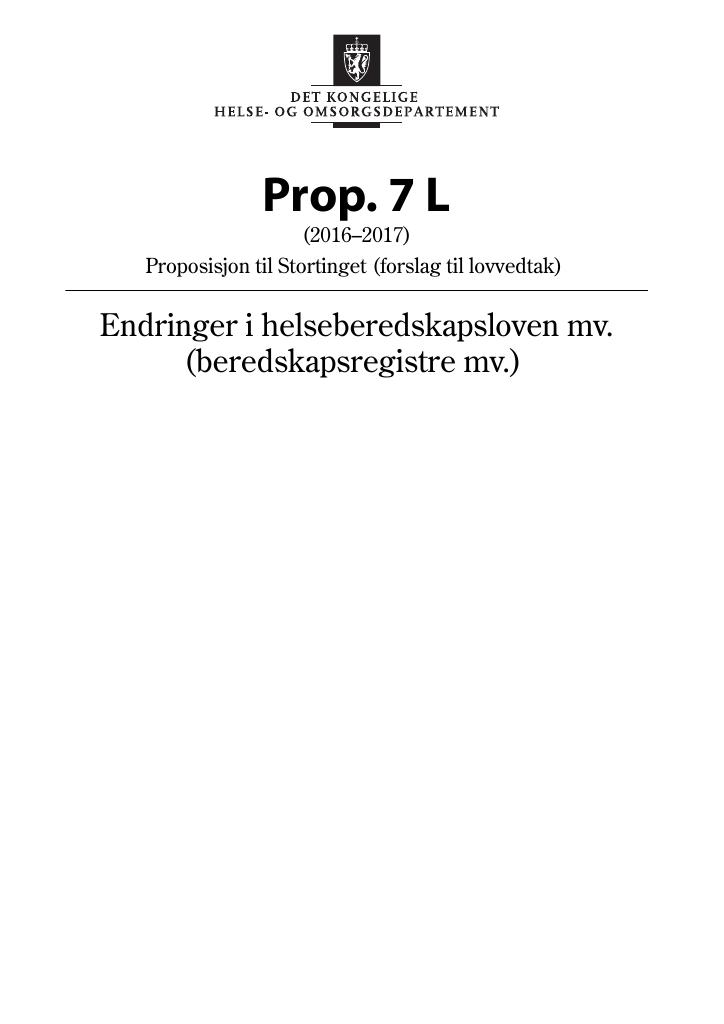 Forsiden av dokumentet Prop. 7 L (2016–2017)