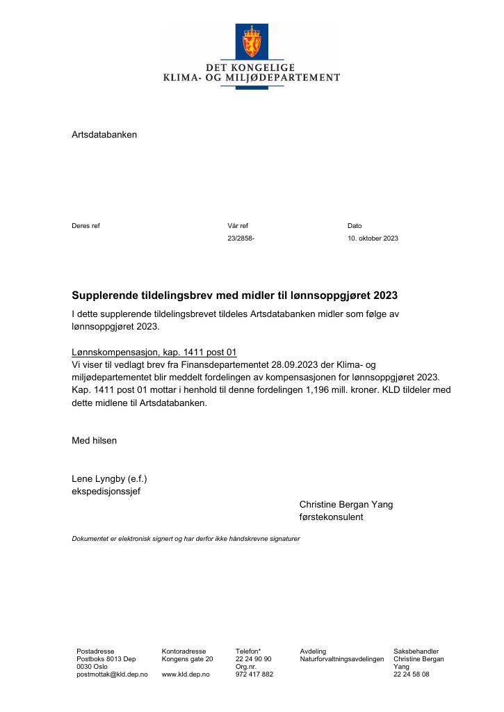 Forsiden av dokumentet Supplerende tildelingsbrev 2023