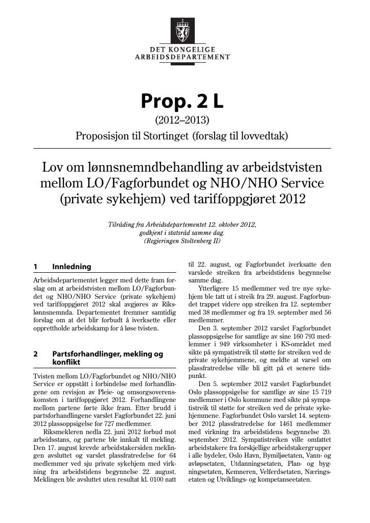 Forsiden av dokumentet Prop. 2 L (2012–2013)