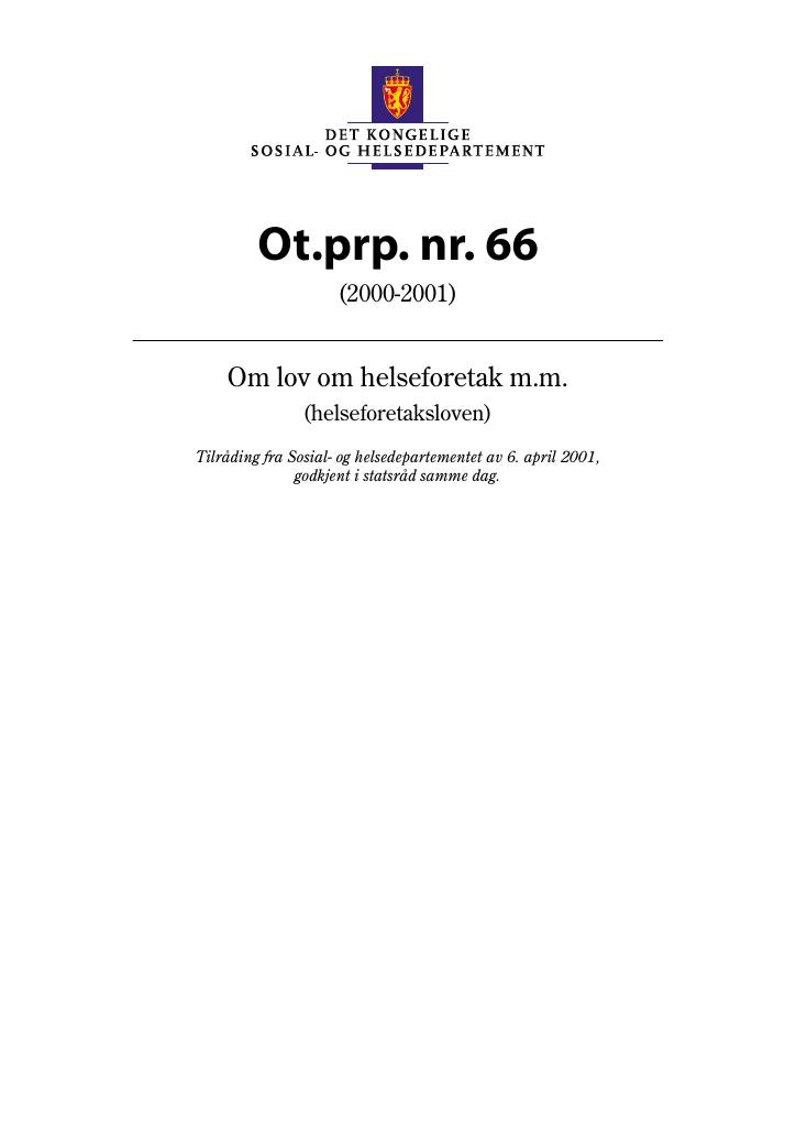 Forsiden av dokumentet Ot.prp. nr. 66 (2000-2001)