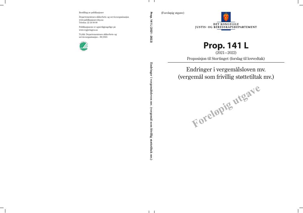 Forsiden av dokumentet Prop. 141 L (2021–2022)