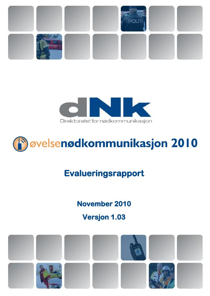 Forsiden av dokumentet Øvelse nødkommunikasjon 2010