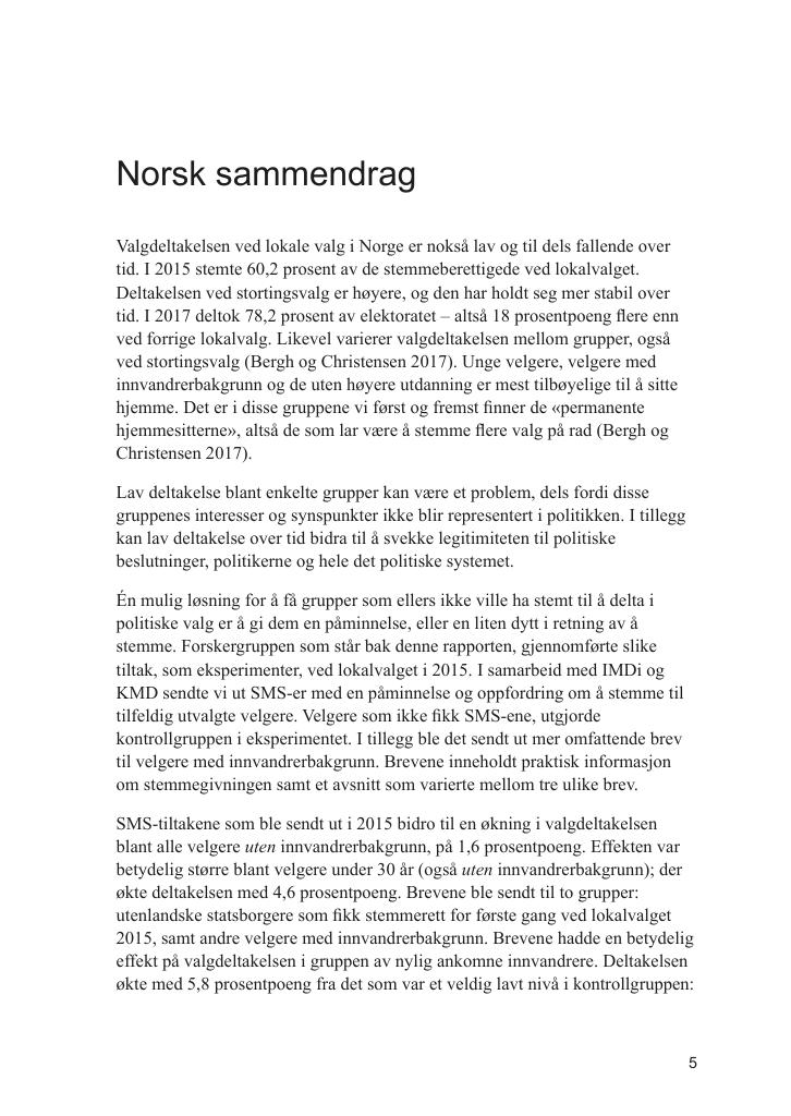 Forsiden av dokumentet Eksperimenter med tiltak for å øke valgdeltakelsen ved stortingsvalget i 2017