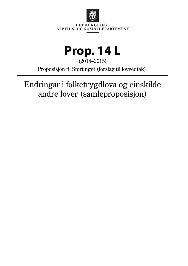 Forsiden av dokumentet Prop. 14 L (2014–2015)