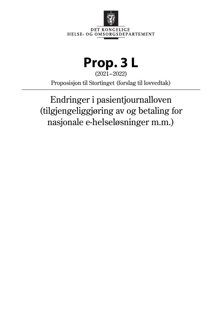 Forsiden av dokumentet Prop. 3 L (2021–2022)