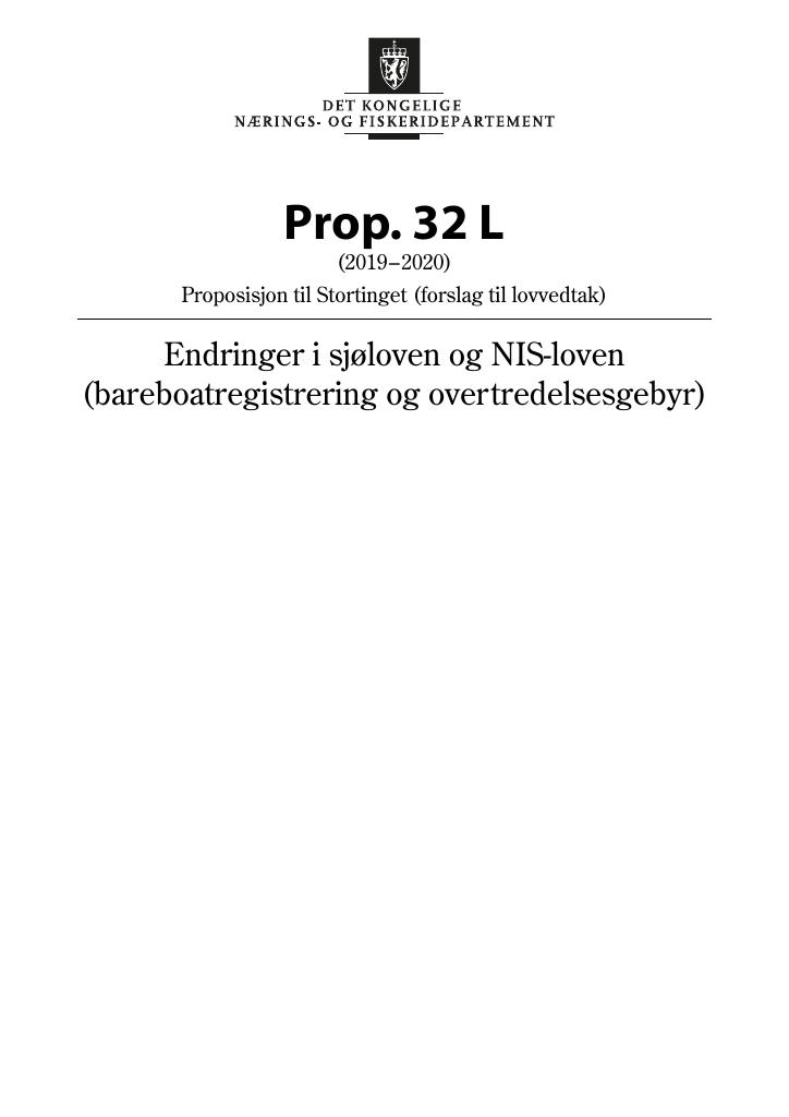 Forsiden av dokumentet Prop. 32 L (2019–2020)