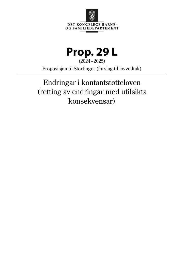 Forsiden av dokumentet Prop. 29 L (2024–2025)