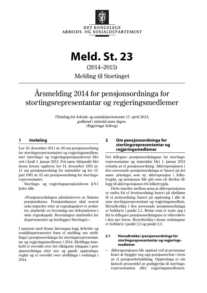 Forsiden av dokumentet Meld. St. 23 (2014-2015)