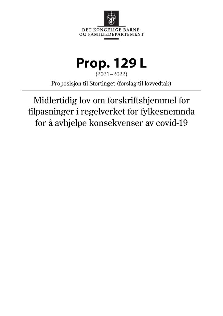 Forsiden av dokumentet Prop. 129 L (2021–2022)