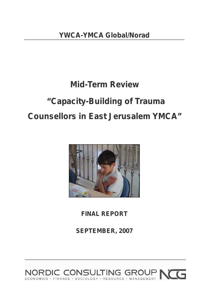 Forsiden av dokumentet Mid-Term Review “Capacity-Building of Trauma Counselors in East-Jerusalem YMCA”