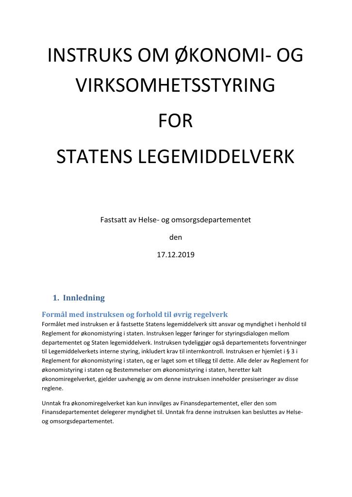 Forsiden av dokumentet Instruks Statens legemiddelverk 2020