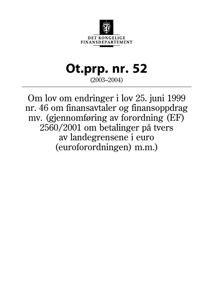 Forsiden av dokumentet Ot.prp. nr. 52 (2003-2004)