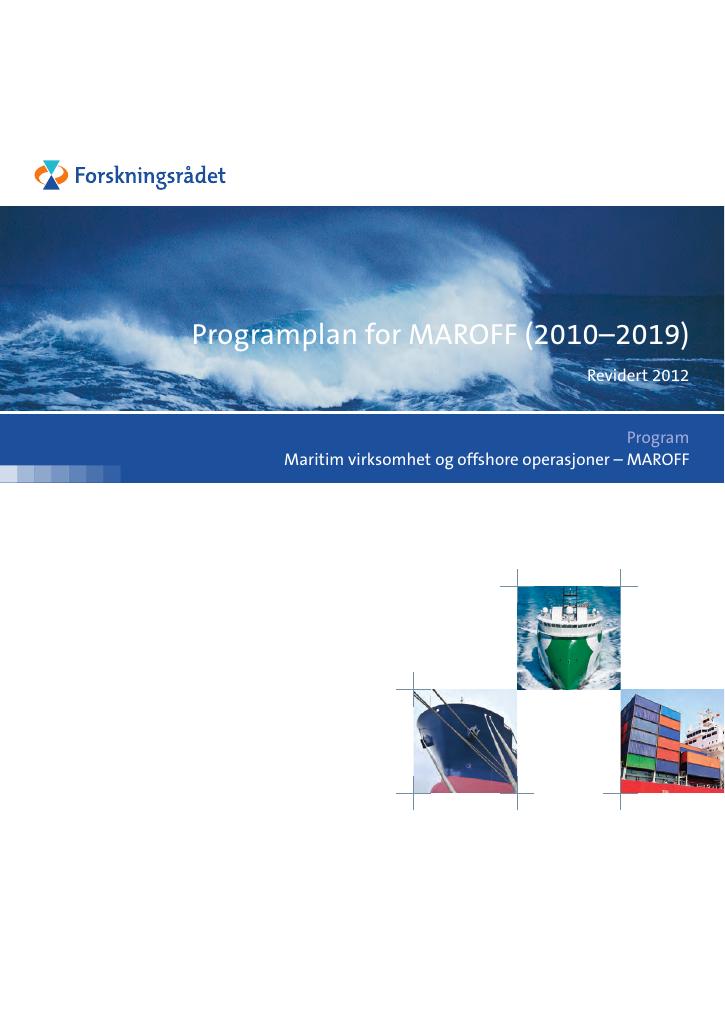 Forsiden av dokumentet Programplan for MAROFF (2010–2019) - Revidert 2012