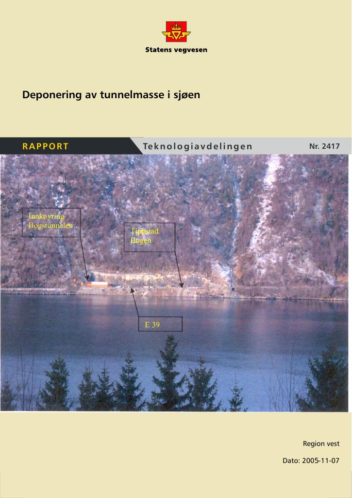 Forsiden av dokumentet Deponering av tunnelmasse i sjøen