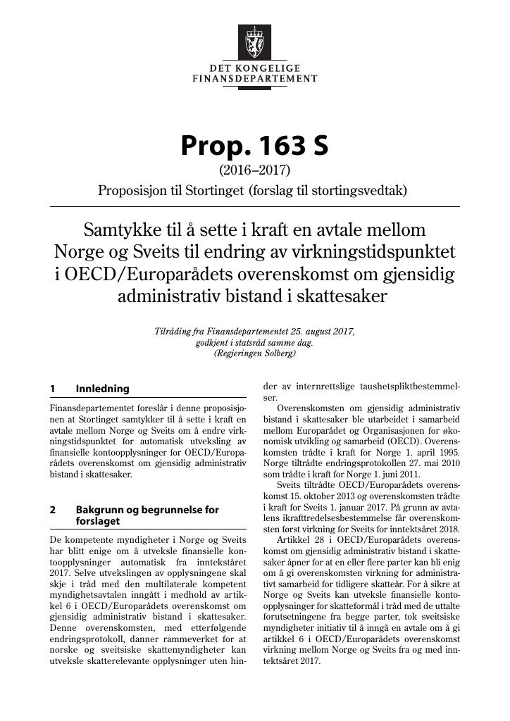 Forsiden av dokumentet Prop. 163 S (2016–2017)