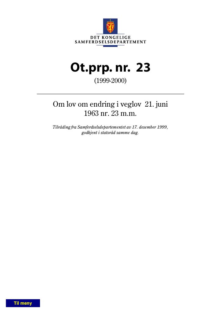 Forsiden av dokumentet Ot.prp. nr. 23 (1999-2000)
