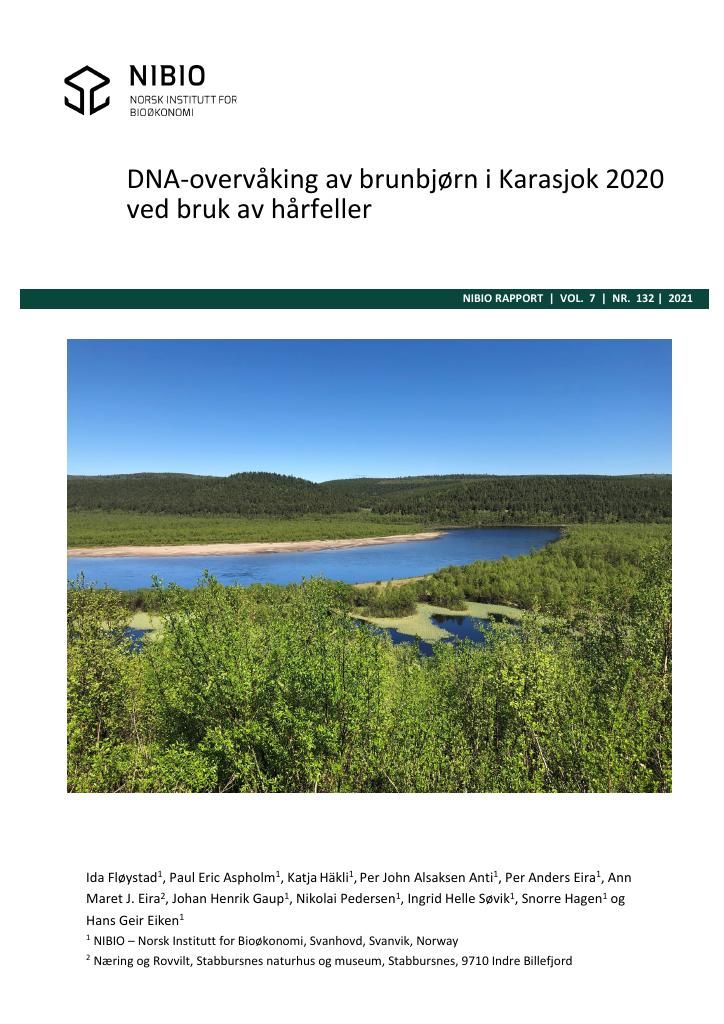 Forsiden av dokumentet DNA-overvåking av brunbjørn i Karasjok 2020 ved bruk av hårfeller