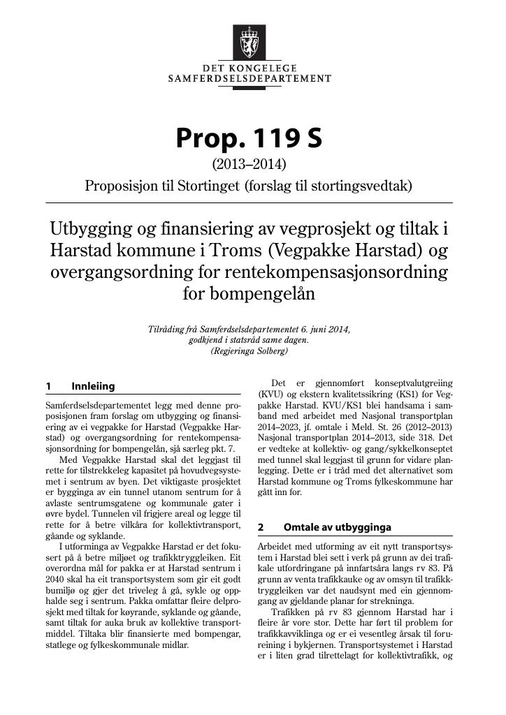 Forsiden av dokumentet Prop. 119 S (2013–2014)