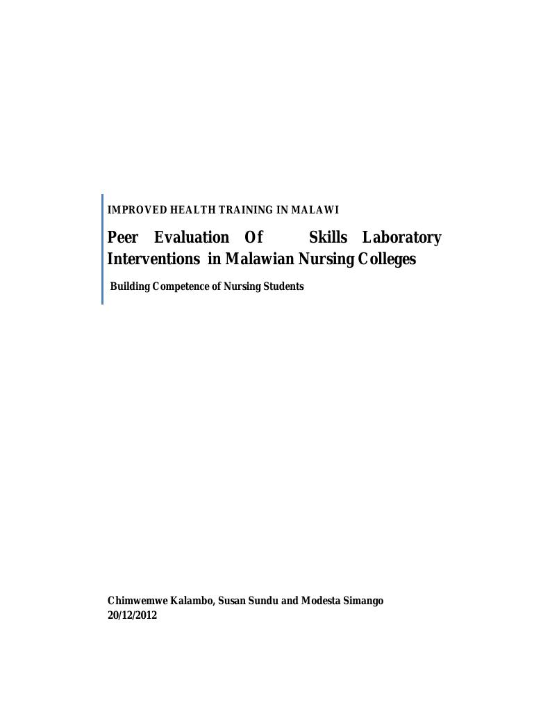 Forsiden av dokumentet Peer Evaluation of Skills Laboratory Interventions in Malawian Nursing Colleges