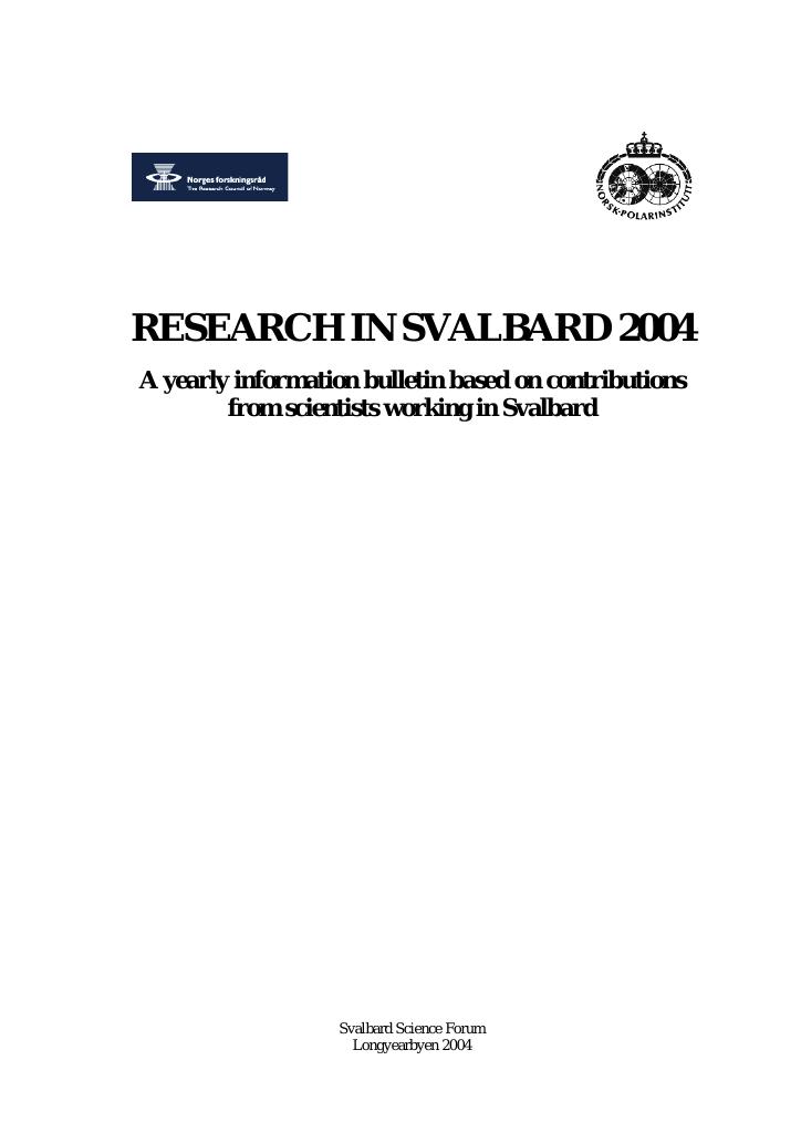 Forsiden av dokumentet Research in Svalbard 2004