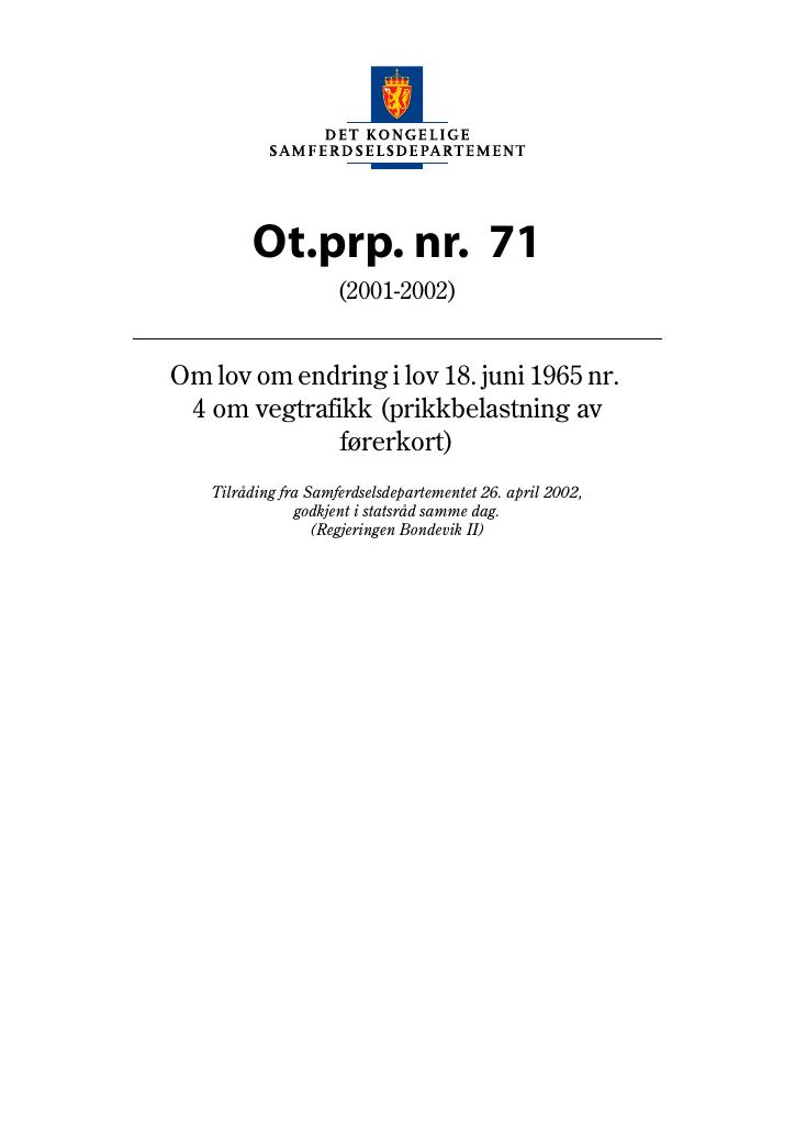 Forsiden av dokumentet Ot.prp. nr. 71 (2001-2002)