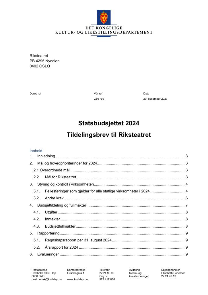 Forsiden av dokumentet Tildelingsbrev 2024 (.pdf)