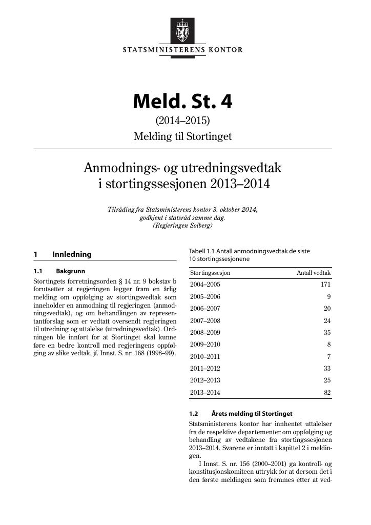 Forsiden av dokumentet Meld. St. 4 (2014–2015)